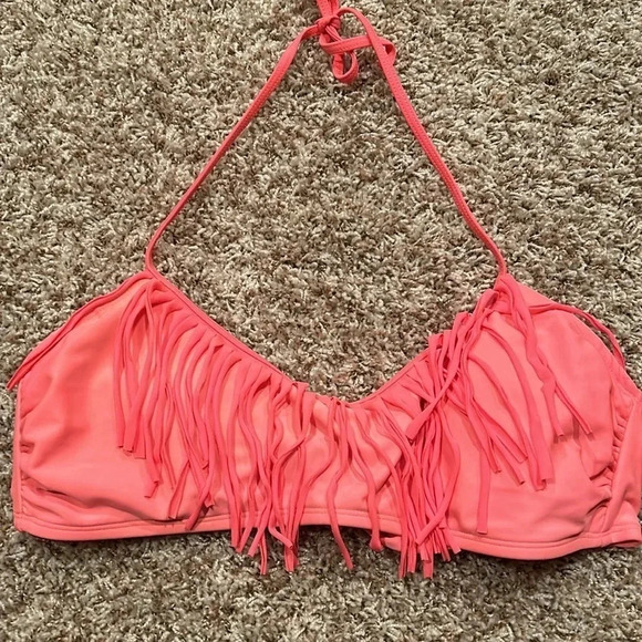 Neon Orange Bikini Top with Fringe | Fringe | Neon Bikini | Bright | Swim - Picture 4 of 14